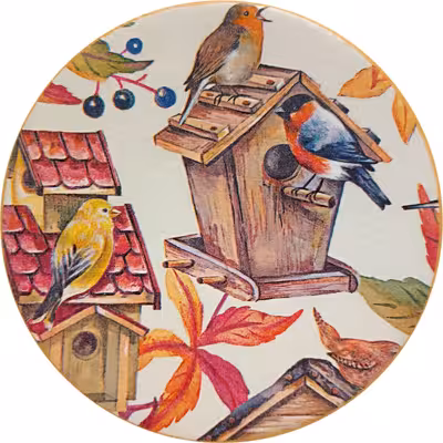 بشقاب دیوارکوب سفالی مدل پرنده و پاییز مجموعه 2 عددی