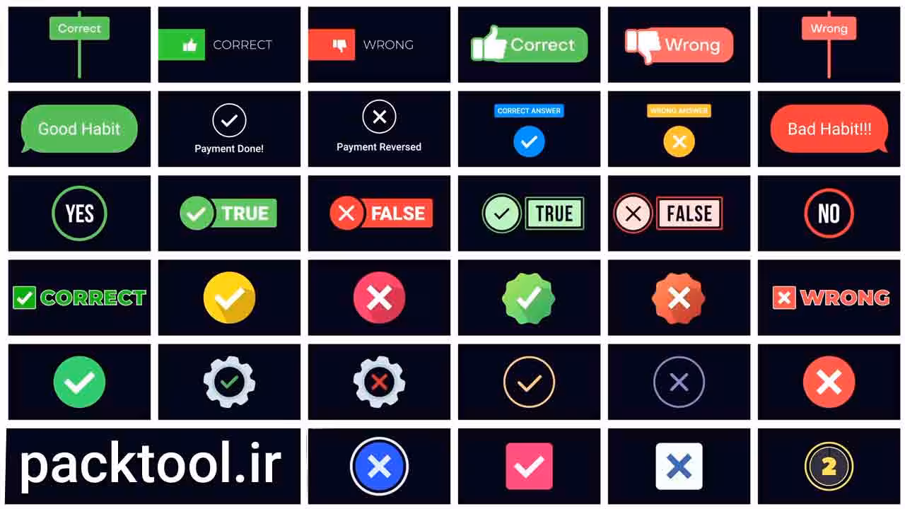 دانلود پروژه آماده بسته انیمیشن علامت زدن افتر افکت Checkmark Cross Animation Pack - پک تول