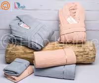 حوله ست دو نفره wood art رنگ طوسی و گلبهی