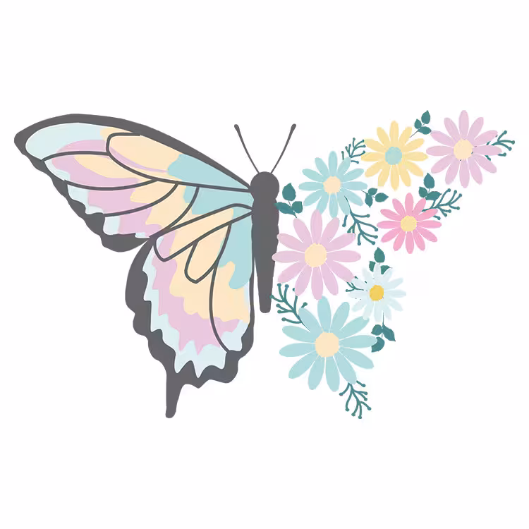 استیکر پارچه و لباس مدل دی تی اف طرح پروانه گل کد H20.167 مجموعه 3 عددی