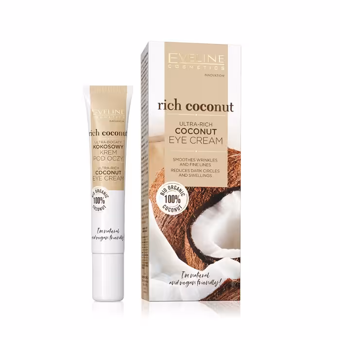 کرم دور چشم ضد چروک، ضد لک و پف اولاین Eveline مدل Rich Coconut حجم 20 میلی لیتر
