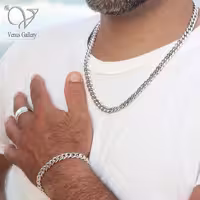 ست زنجیر و دستبند نقره مردانه طرح کارتیر کد 1114