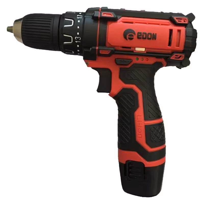 دریل شارژی ادون مدل AD-12A NEW 2021 با توان 24 وات و ولتاژ 12 ولت، سه‌نظام خودکار سایز 10 میلی‌متر، سرعت حرکت آزاد 1350RPM، مناسب استفاده خانگی و صنعتی، منبع تغذیه باتری، وزن 3 کیلوگرم، دارای گیربکس دو سرعته و لامپ LED، همراه با دو باتری و کیف BMC