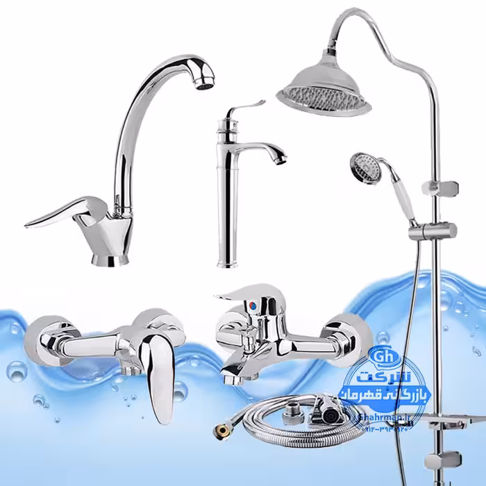 ست 6 عددی شیرآلات مدل قهرمان | شیر ظرفشویی   روشویی پایه‌بلند بامبو   حمام   توالت   شلنگ توالت   علم دوش شیپوری | کروم براق