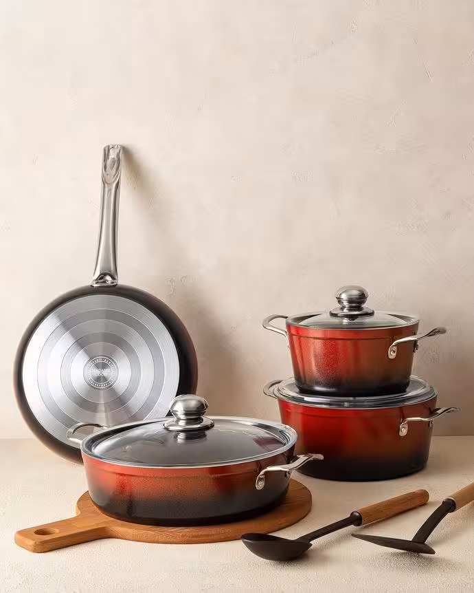 سرویس قابلمه تیتانیومی 7 پارچه مادام کوکو مدل Titanium professional قرمز