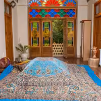 لحاف کرسی دست دوز ترمه طرح نسترن رنگ آبی