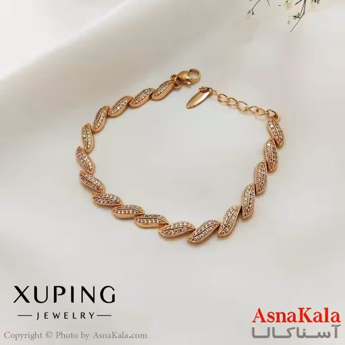 دستبند زنانه ترند برند ژوپینگ Xuping مدل برگ طلایی کد DSB18669W