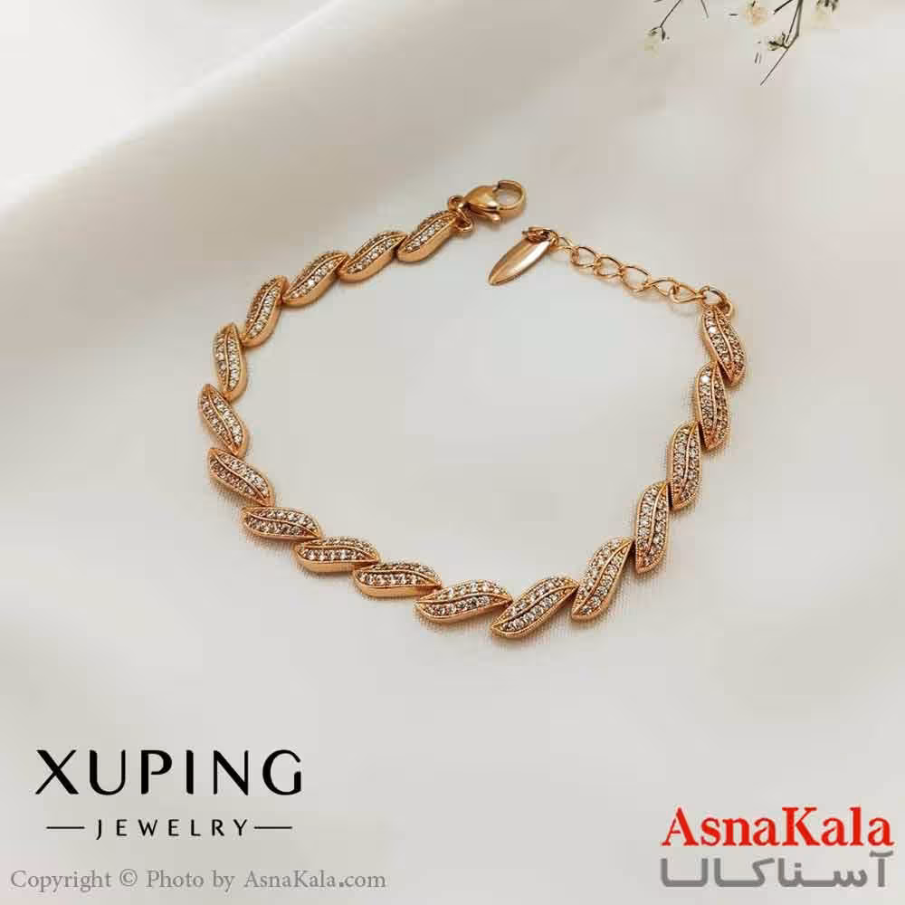 دستبند زنانه ترند برند ژوپینگ Xuping مدل برگ طلایی کد DSB18669W