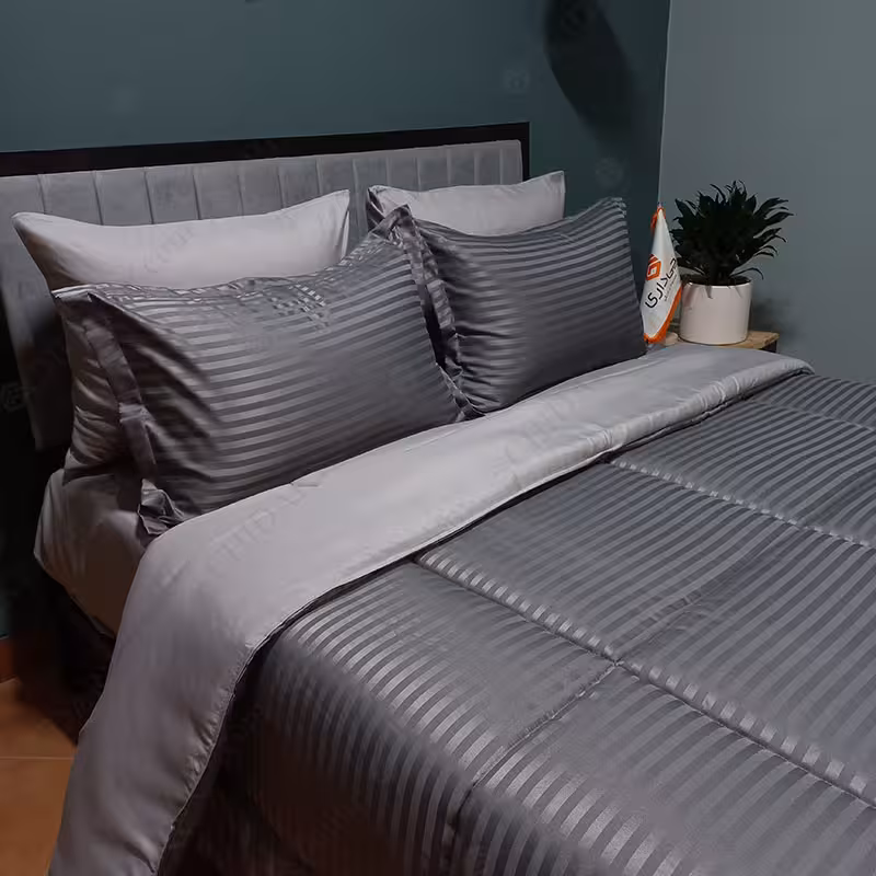 سرویس روتختی هتلی دورنگ چیداری طوسی نقره ای