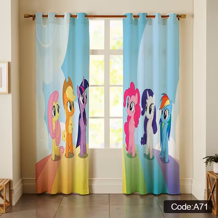 پرده پانچی مخمل چاپی دخترانه کد 71