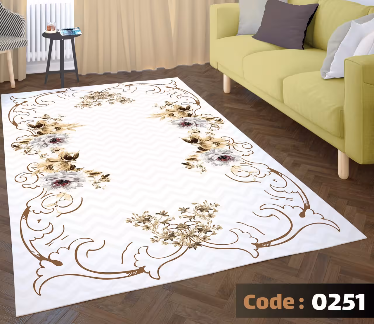 کاورفرش روفرشی دورکشدار گوشه لیفه ای کرم  قهوه ای کد 0251