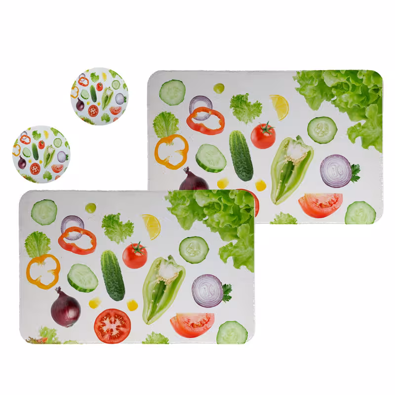 زیربشقابی طرح سبزیجات  کد 5007 مجموعه 2عددی همراه زیرلیوانی | کالا مکس