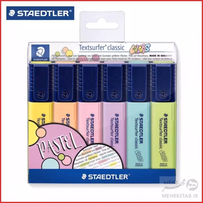 هایلایتر استدلر طیف رنگهای پاستلی بسته شش عددی Staedtler textsurfer Pastel Highlighter set of 6