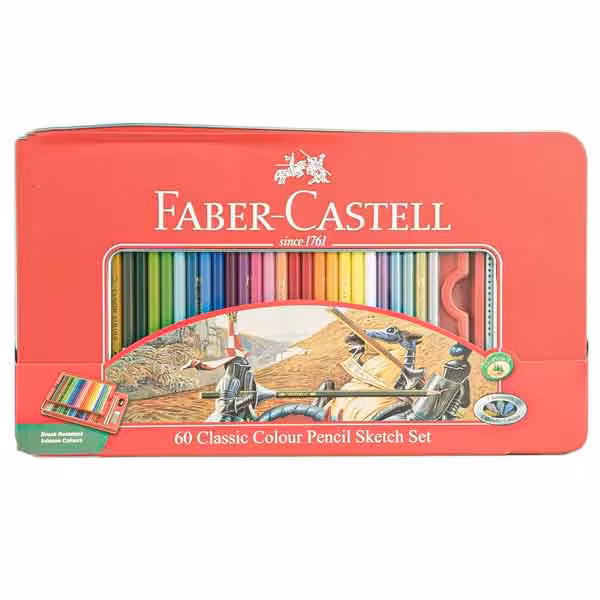 مداد رنگی 60 رنگ فابر کاستل کلاسیک جعبه فلزی (sketch set)