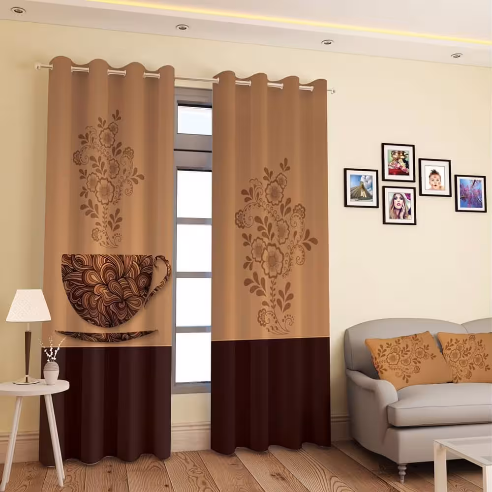 پرده پانچی کد 483 (طرح گل قهوه ای)