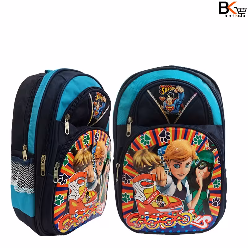 کوله مدرسه ای برزنتی درجه یک 4 زیپه طرح گربه سیاه برجسته براق پسرانه کد 12