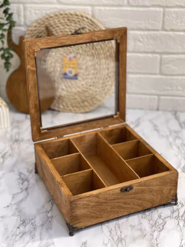 جعبه تی بگ(تی باکس) 7 خانه پایه دار چوب روسی پلای وود سفارشی بسیار باکیفیت