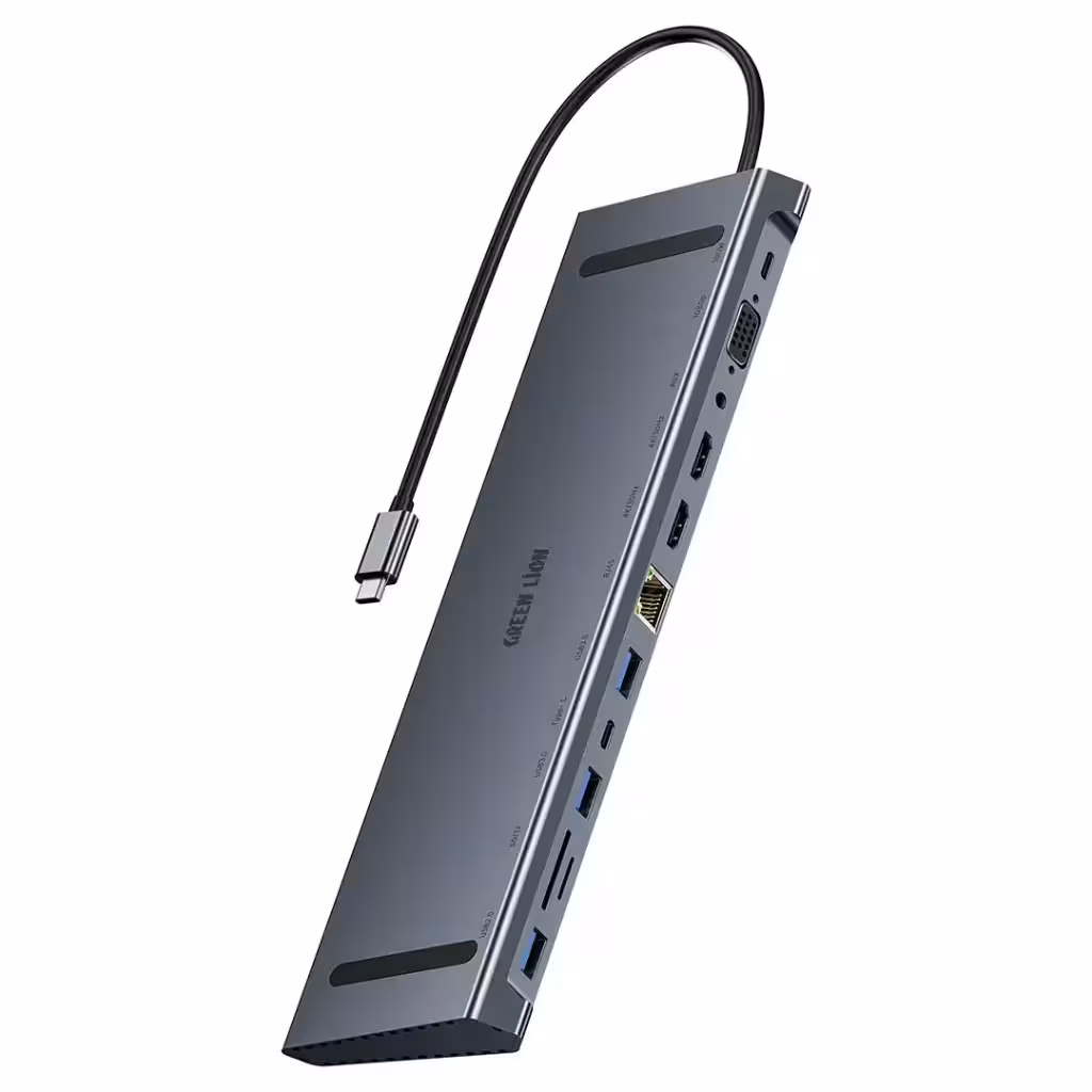 هاب تایپ سی 12 پورت 100 وات گرین لاین Green Lion 12 in 1 4K HDMI Ethernet USB-C Hub