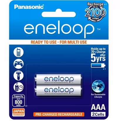 باتری نیم قلمی قابل شارژ پاناسونیک مدل eneloop بسته 2 عددی