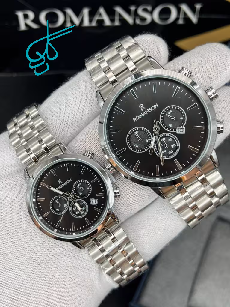 خرید ست ساعت زنانه و مردانه رومانسون طرح کرنو (تک موتوره) موتور ژاپن کیفیت ساخت AAA سربند توپر رنگ ثابت کد 2117490 - ردگل