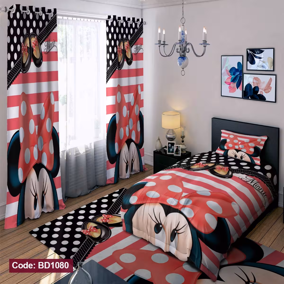 پرده پانچی مخمل چاپی دخترانه کد 1080