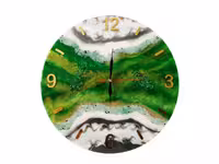 ساعت دیواری رزینی ( طرح سفید سبز کریستالی ) قطر 40 سانتی متر