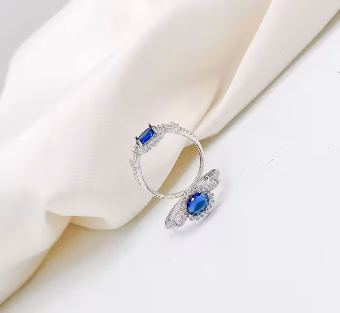 انگشتر جواهری یاقوت کبود نقره زنانه کد 10867