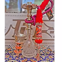 قلیان کامل برنجی سیسمونی طرح هما ساده، شیشه تراش طرح شیراز