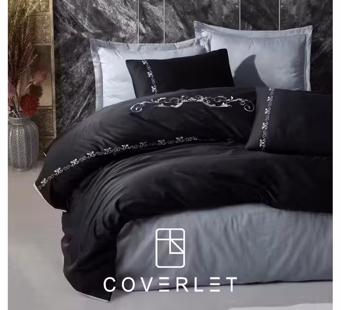 روتختی دونفره خاکستری مشکی طرح‌دار کاوری Gloria