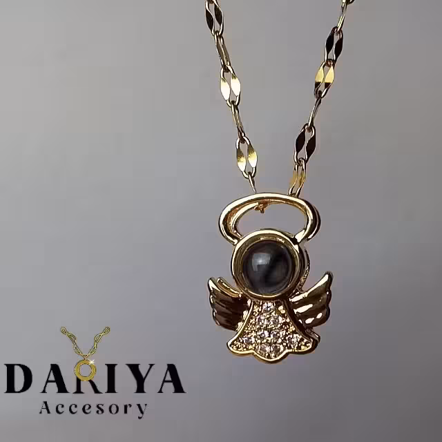 گردنبند تلسکوپی دوستت دارم به صد زبان  طرح فرشته طلایی 