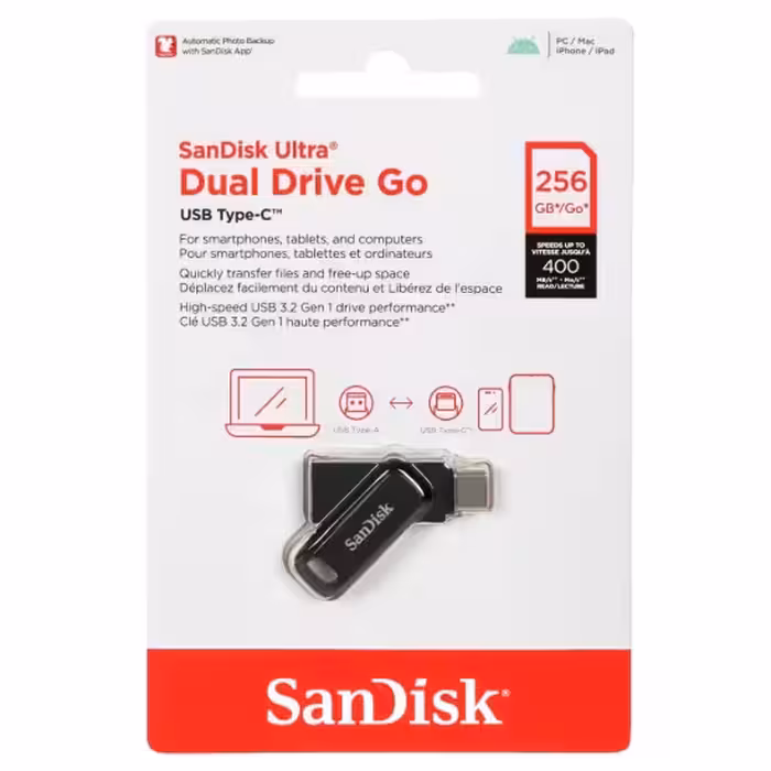 فلش مموری سن دیسک مدل Ultra Dual Drive Go USB Type-C USB3.2 ظرفیت 256 گیگابایت