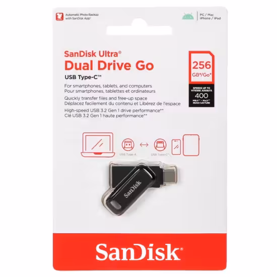فلش مموری سن دیسک مدل Ultra Dual Drive Go USB Type-C USB3.2 ظرفیت 256 گیگابایت