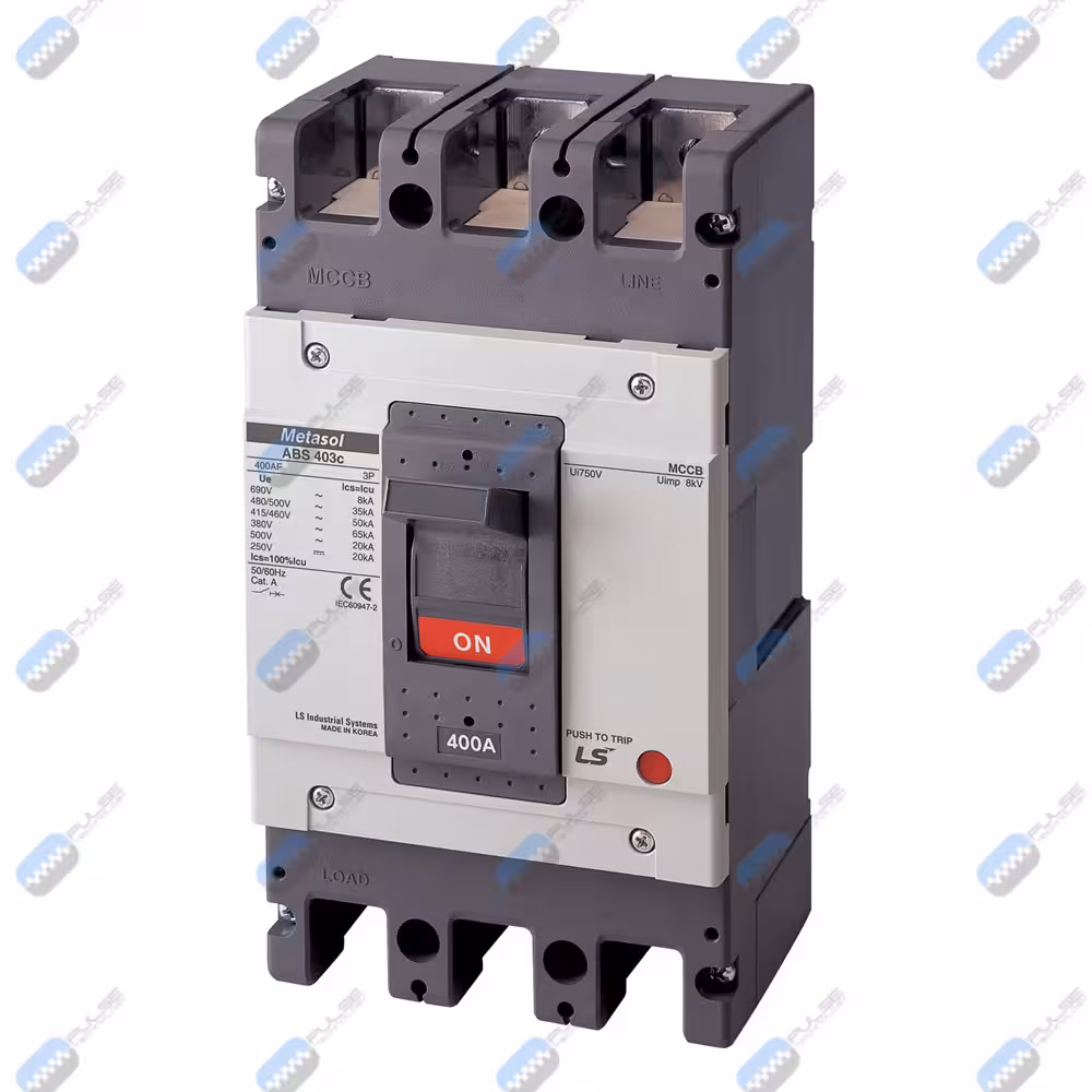 کلید 300 آمپر اتوماتیک کامپکت ال اس (غیر قابل تنظیم حرارتی/غیر قابل تنظیم مغناطیسی) سه پل سری ABS با کد ABS403C / 300 _قدرت قطع 65KA_آمپر فریم 400