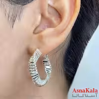 گوشواره دخترانه مینیمال حلقه ای پیچ فشن رنگ نقره ای کد GSH151710W