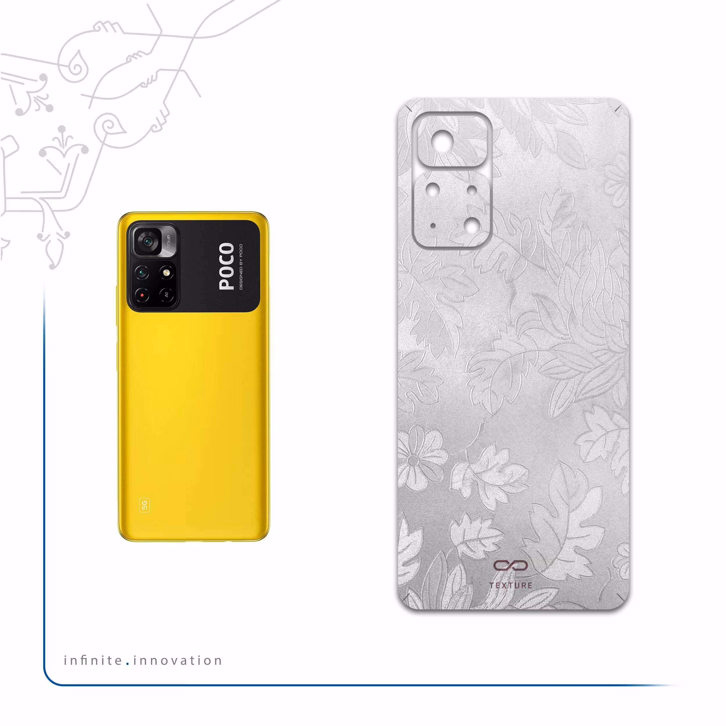 برچسب پوششی ماهوت مدل Silver-Wildflower مناسب برای گوشی موبایل شیائومی Poco M4 Pro 5G