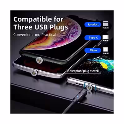 کابل تبدیل USB به MicroUSB/USB-C/لایتنینگ مدل 3:1 Magnetic طول 1 متر