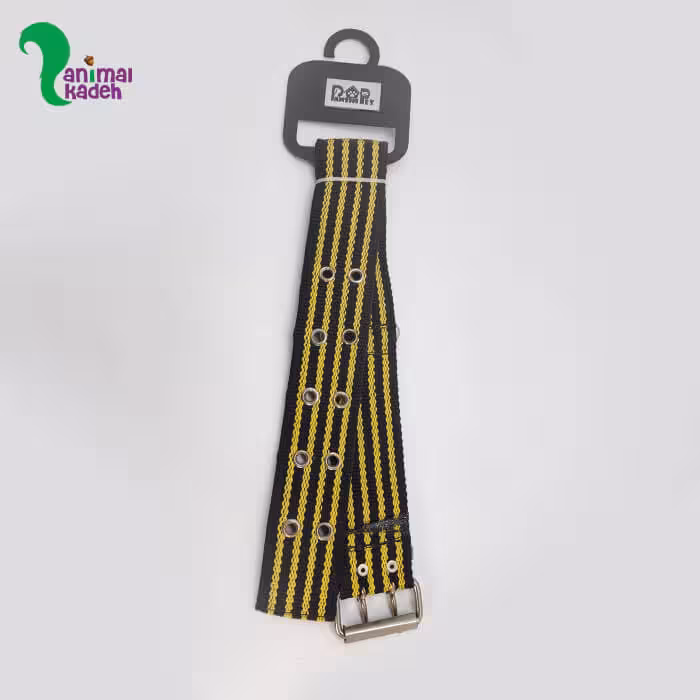 قلاده گردنی سگ و گربه برزنتی 2 لایه مشکی و زرد سگک دوتایی