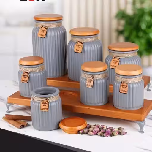 ادویه و پاسماوری گلس کالر با استند چوبی طوسی ریور کد 1002G