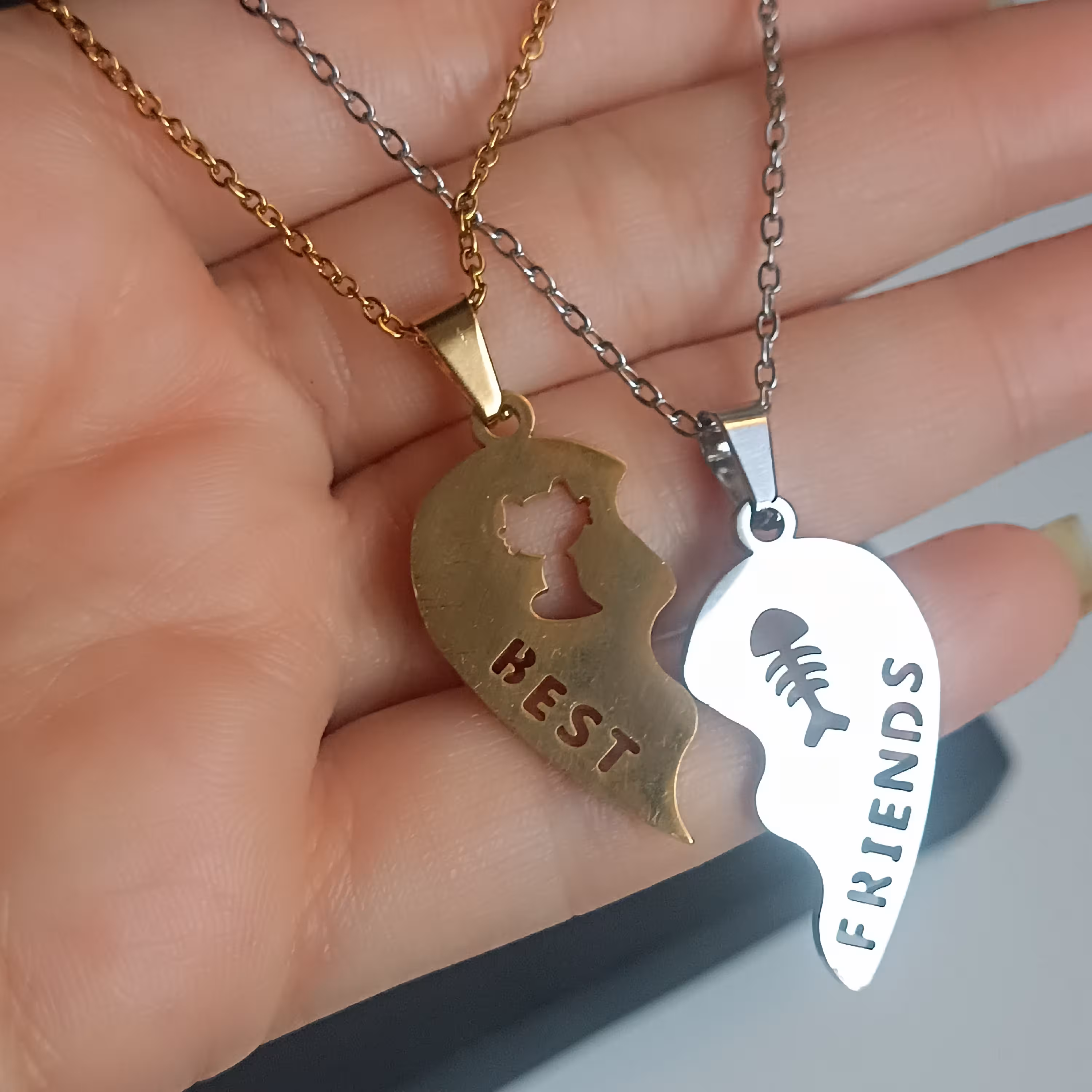 ست گردنبند دوتایی گردنبند ست گردنبند بست فرند  استیل  گربه ماهی