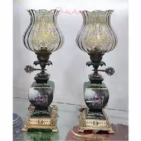 چراغ لامپا ستون فانوسی یشمی مدل دو گل