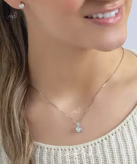 💍نیمست جواهری تك نگين گرد(آويز و گوشواره) با طراحی ژورنالی جواهرات بروز دنیا ؛ نقره عیار 925 (N_4113)