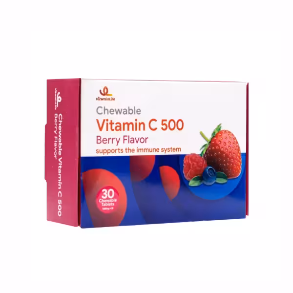 قرص ویتامین ث جویدنی 500 با طعم توت فرنگی 30 عددی