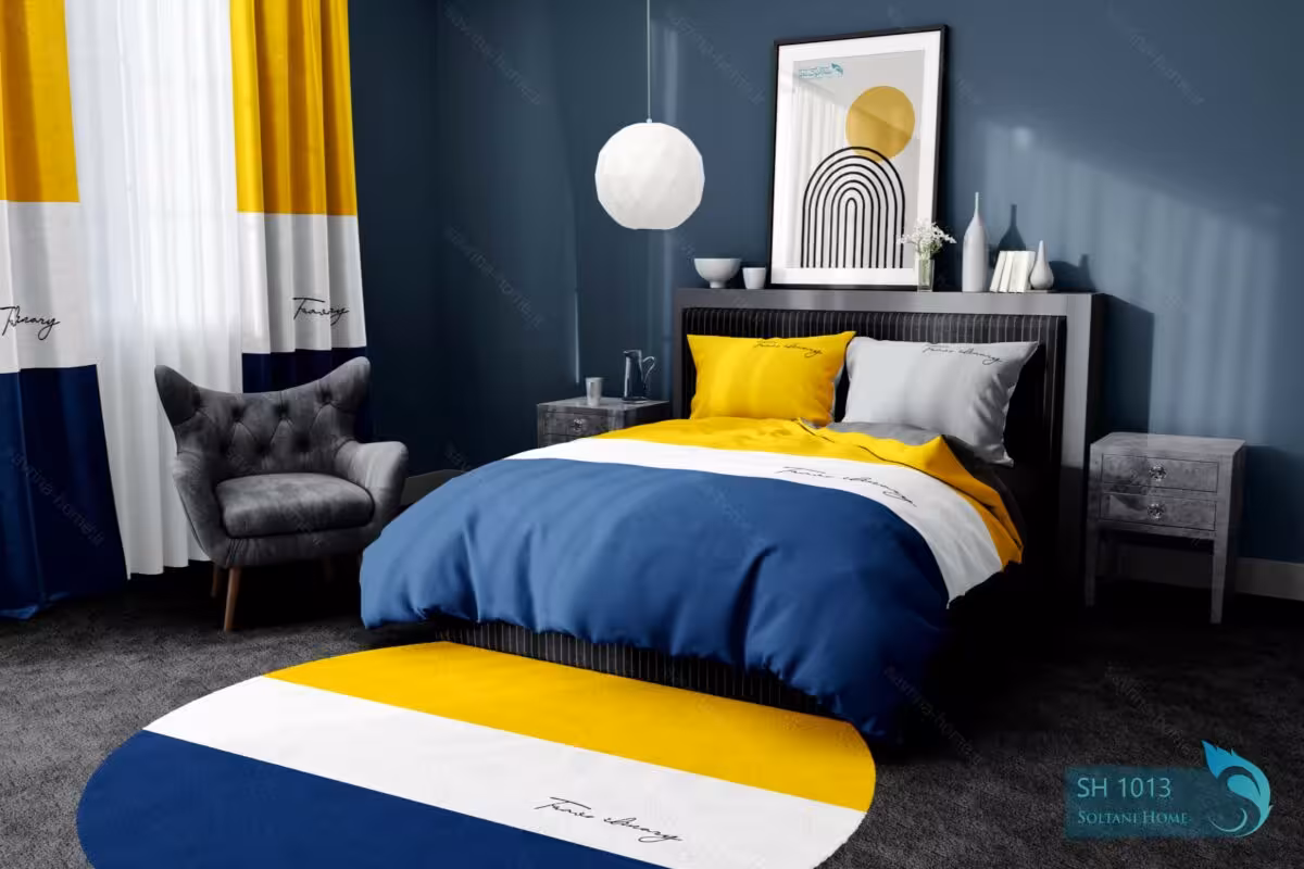 ست روتختی طرح کلاسیک آبی و زرد دونفره کد SH1013
