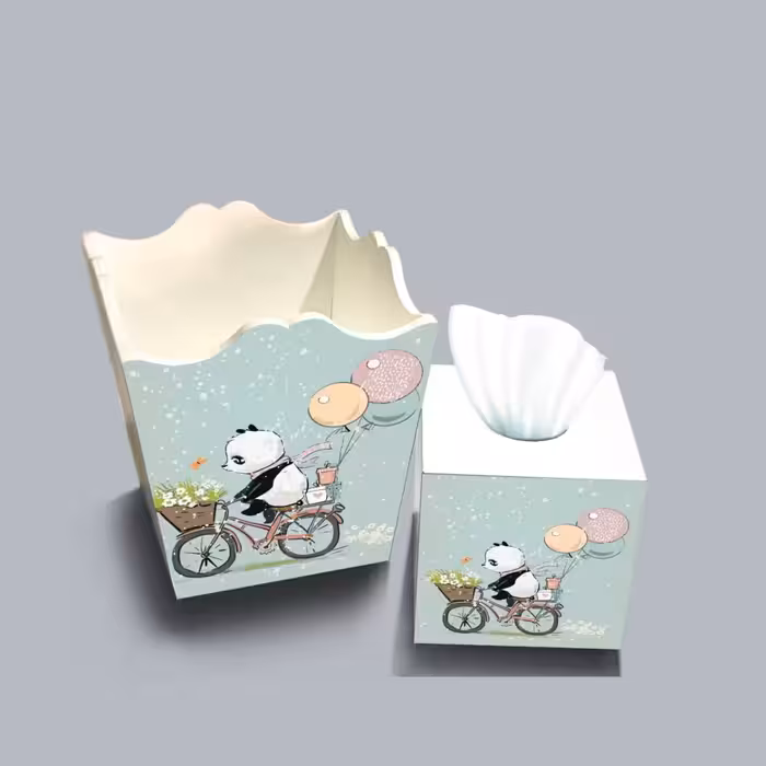 ست سطل و جا دستمال چوبی کودک طرح پاندا کد A2343