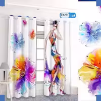 پرده تصویری طرح بانو گل ها ابرنگی برند پرنا