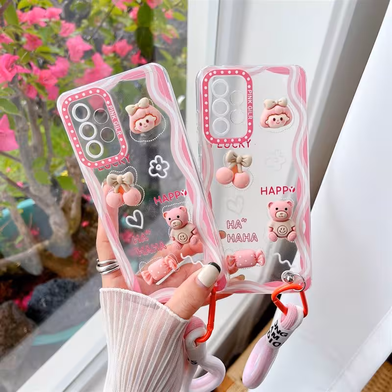 قاب خرس و دختر Happy صورتی برجسته