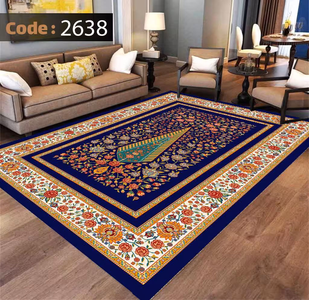 کاورفرش روفرشی دورکشدار گوشه لیفه ای لاکی ، آبی و متنوع کد 2638