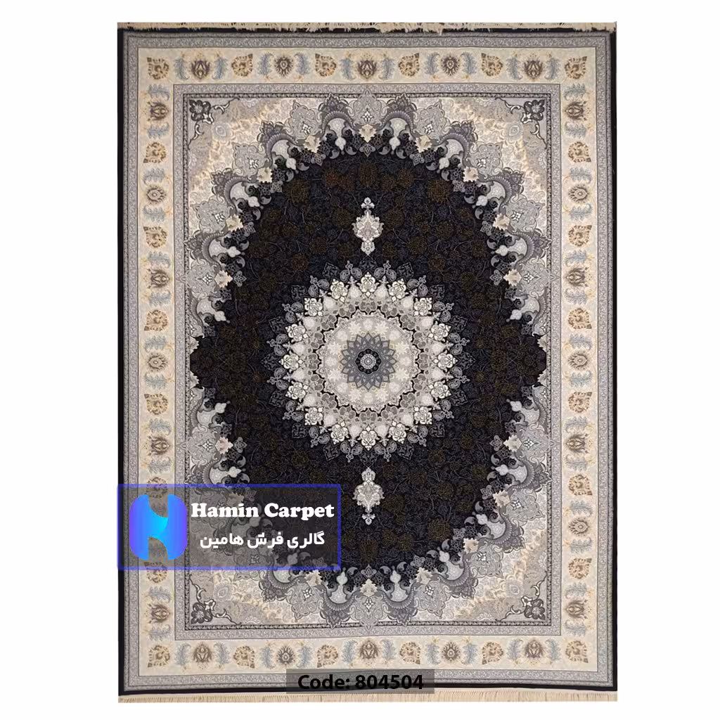 فرش 4 متری 700شانه تراکم 2550 نخ آکلریک رنگ زمینه سرمه ای کد AR804504