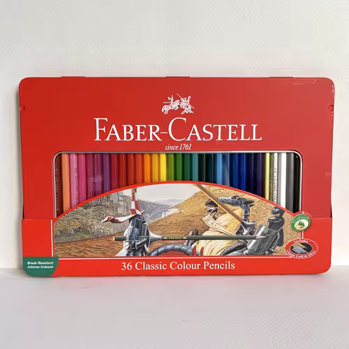 مداد رنگی 36 رنگ فابر کاستل جعبه فلزی تخت (FABER CASTELL)