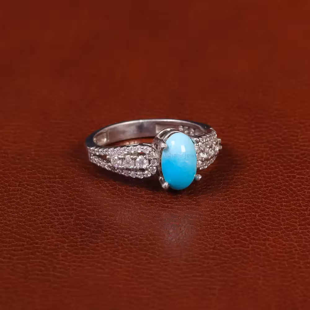 انگشتر فیروزه عجمی زنانه کد 30315 - جواهری مشاهیر